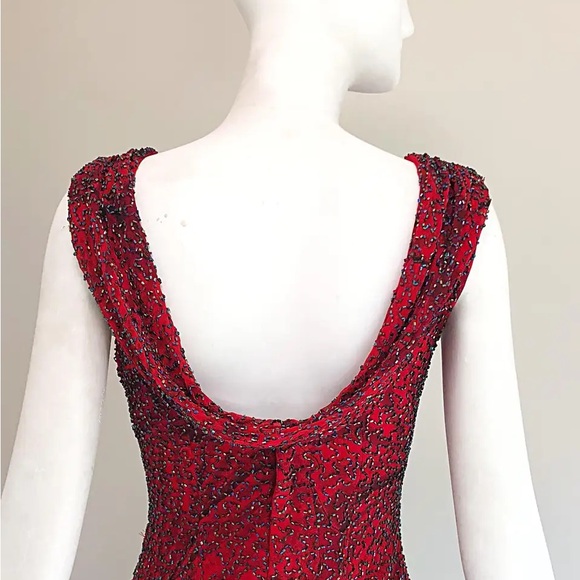 Andretta Donatello SILK red hand-beaded top VINTAGE 1990 XS -S ABSTRACT Roses - Picture 4 of 14